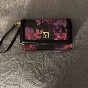 Victoria's Secret Black Clutch with Purple Floral Design